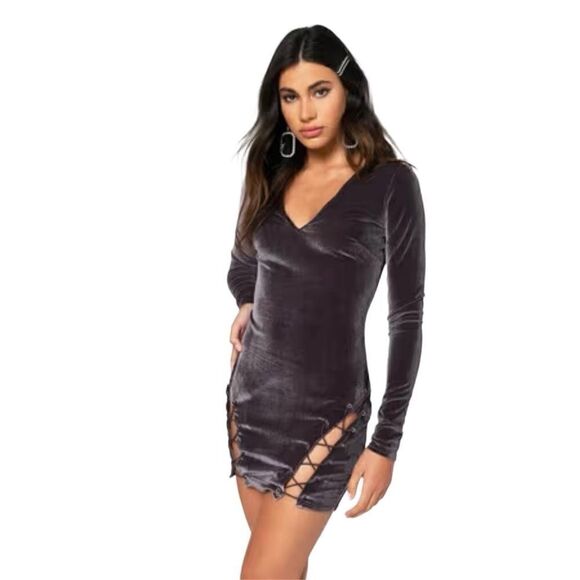 Tobi gray velvet lace up bodycon dress size L - Picture 1 of 13